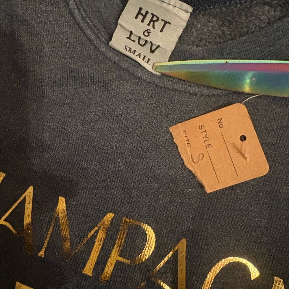 NWT Blue Sweatshirt with Gold 'Champagne Diet' Print S - Picture 4 of 5